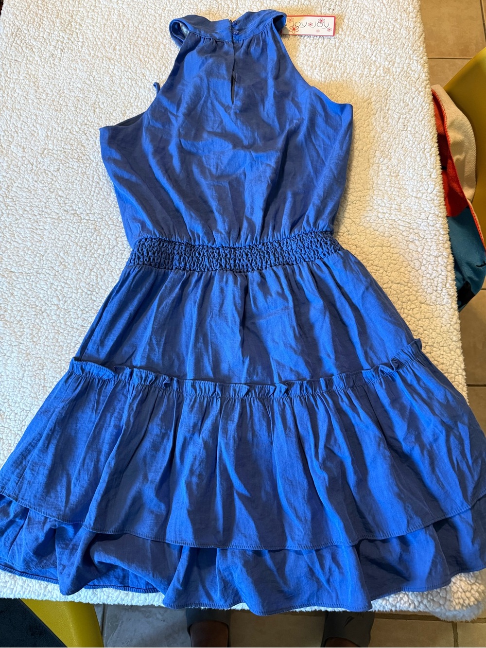 Joy Joy Blue Halter Smocked Waist Tiered Dress